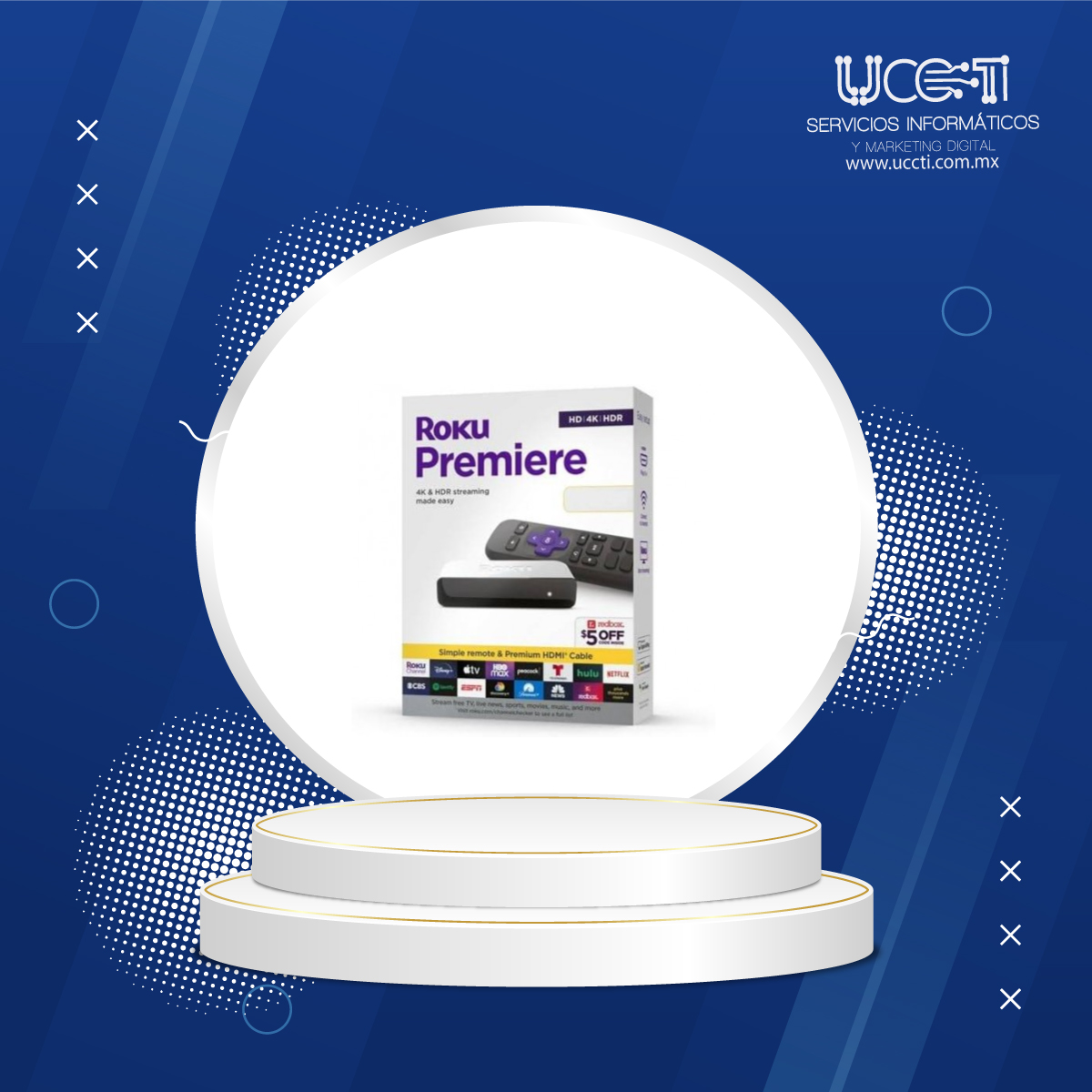 ROKU Premiere Reproductor Multimedia de transmisión HD/4K/HDR Remoto Simple y Cable HDMI Premium, Cable HDMI Negro y Paquete de Cables.